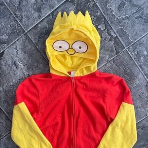 THE SIMPSONS Kids Bart Red & Yellow Cartoon Character Whimsical Fun Hoodie